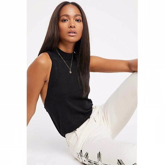 Free People We The Free Brisbane Knit Racerback Tank Black - Picture 1 of 11